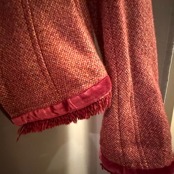 Vintage Diane von Furstenberg Wool Tweed Marika Blazer Velvet & Fringe Trim - Picture 2 of 5